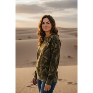 Billabong Camo‎ Crew Neck Sweatshirt Olive Green Camouflage Pullover Large